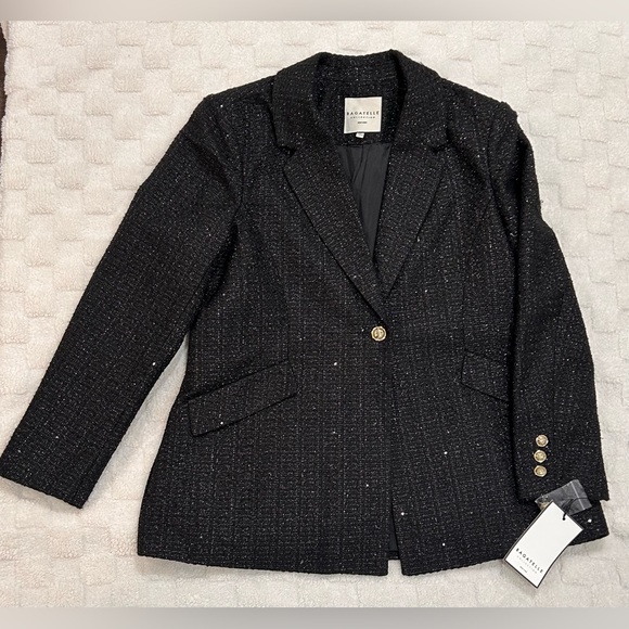Bagatelle Black Metallic Tweed One-Button Blazer. - Picture 2 of 9